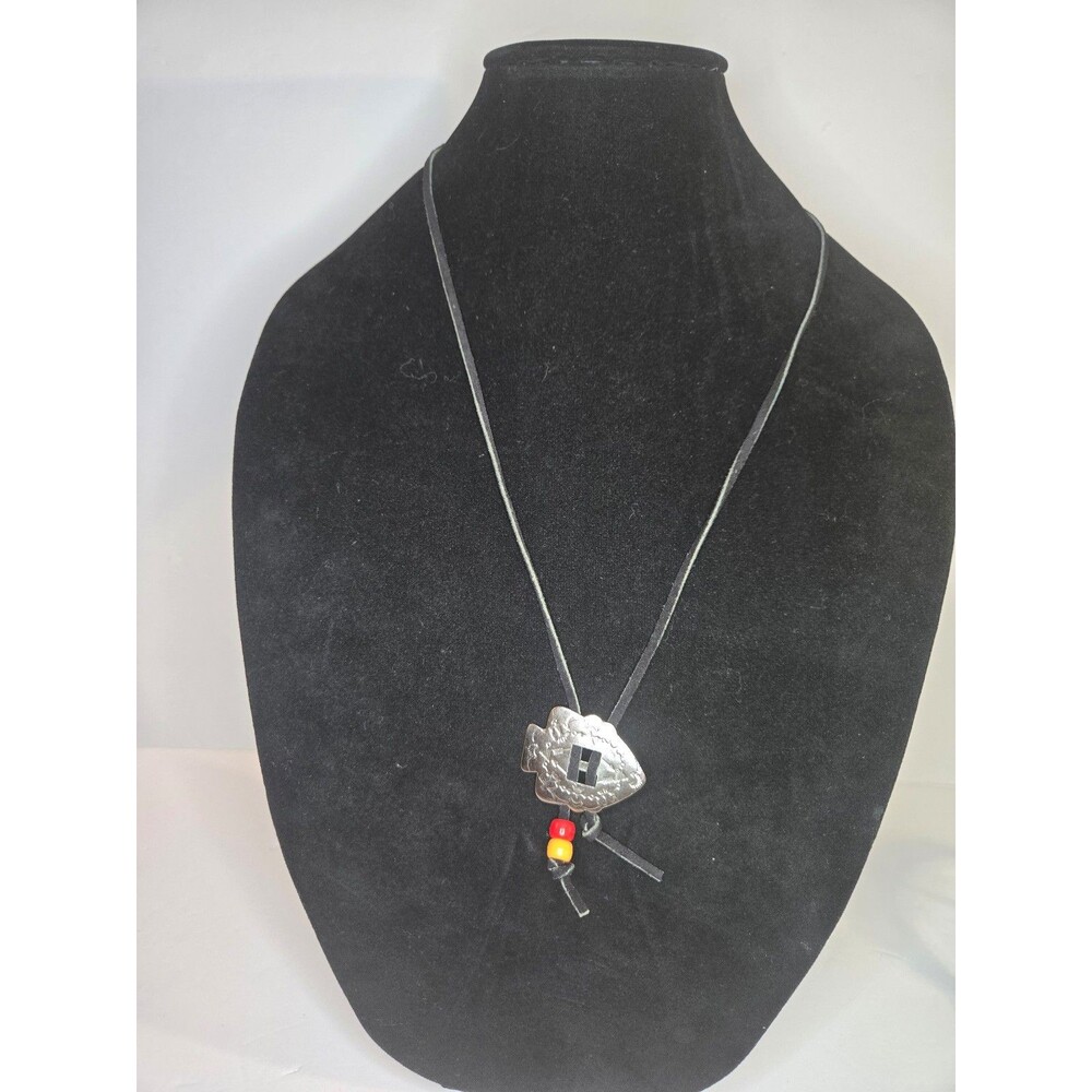 Native American Inspired Necklace Silver Tone Arrowhead with Beads